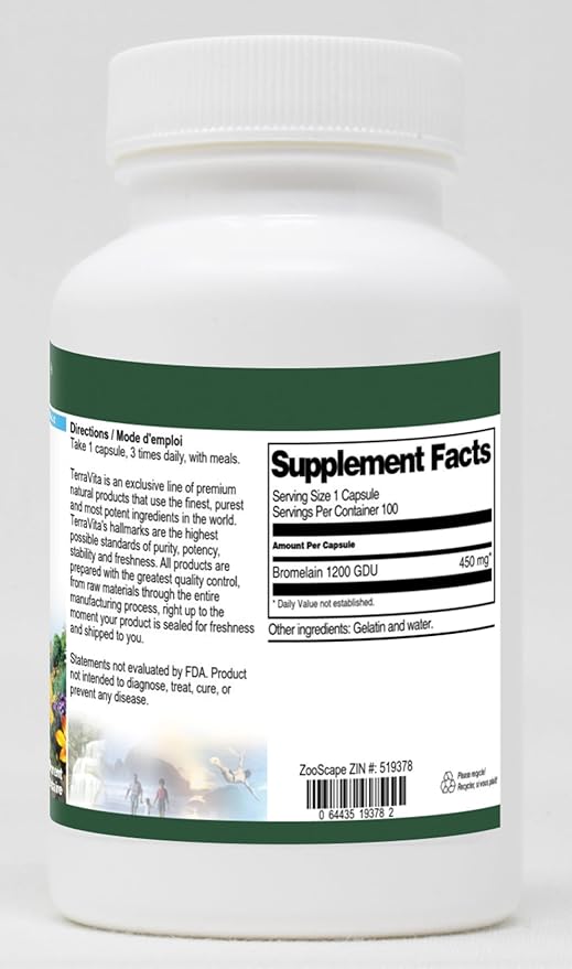 Bromelain 1200 GDU - 450 mg (100 Capsules ZIN: 519378) - 3 Pack