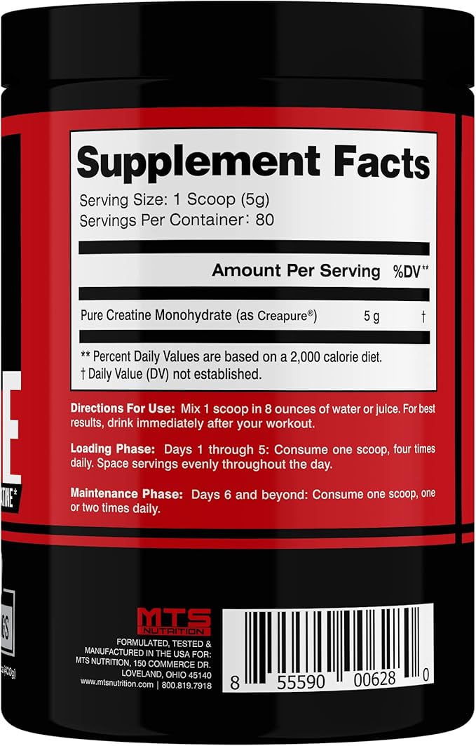 MTS Nutrition Creapure Creatine Powder - Muscle Growth &amp Recovery Supplement - 80 Servings Unflavored