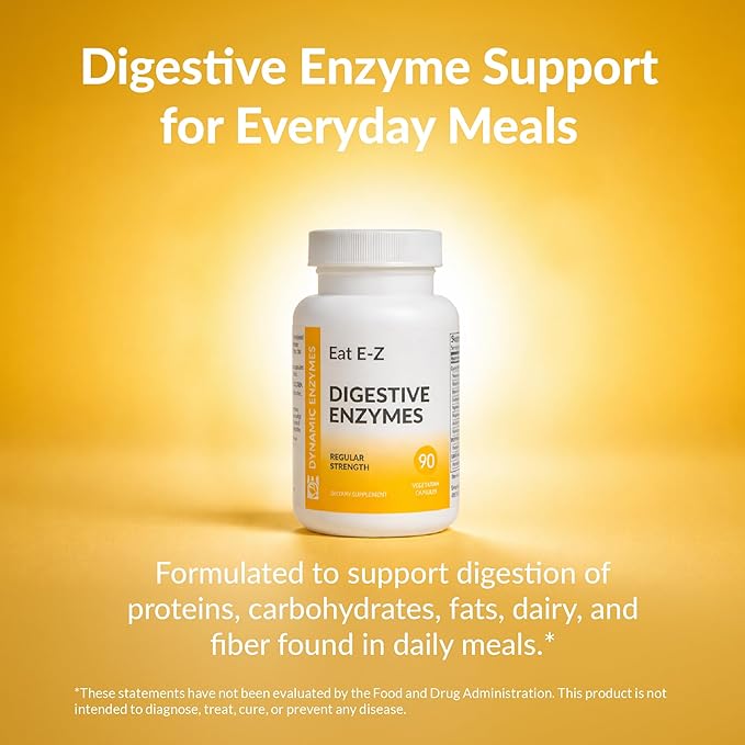 Eat E-Z Digestive Enzymes – Broad-Spectrum Enzyme Blend for Proteins Carbohydrates Fats Dairy &amp Fiber – Supports Digestive Comfort &amp Occasional Bloating – 90 Capsules