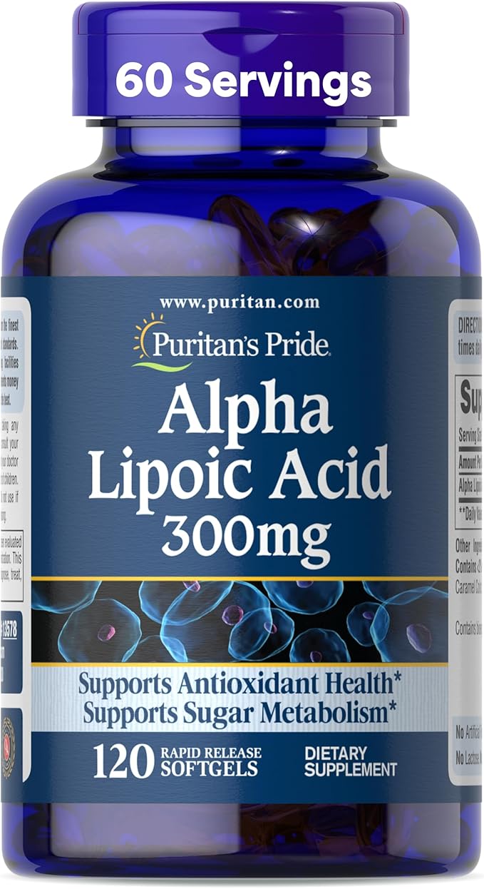 Puritan's Pride Alpha Lipoic Acid 300mg Dietary Supplement for Antioxidant Health Sugar and Energy Metabolism Support 4 Month Supply 120 Rapid Release Softgels