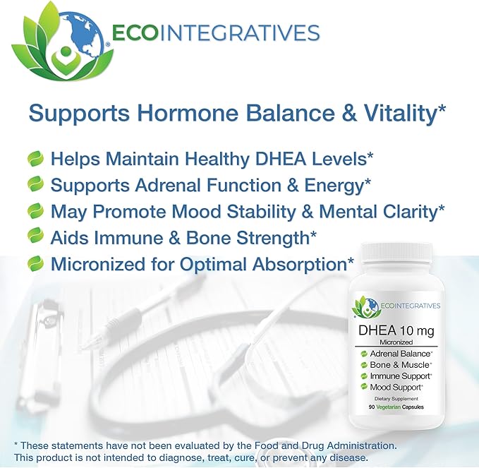 DHEA 10 mg Micronized Supplement – DHEA for Hormonal Balance Adrenal Health Bone &amp Muscle Health for Men &amp Women – Non-GMO Gluten-Free Soy-Free – 90 Vegetarian Capsules
