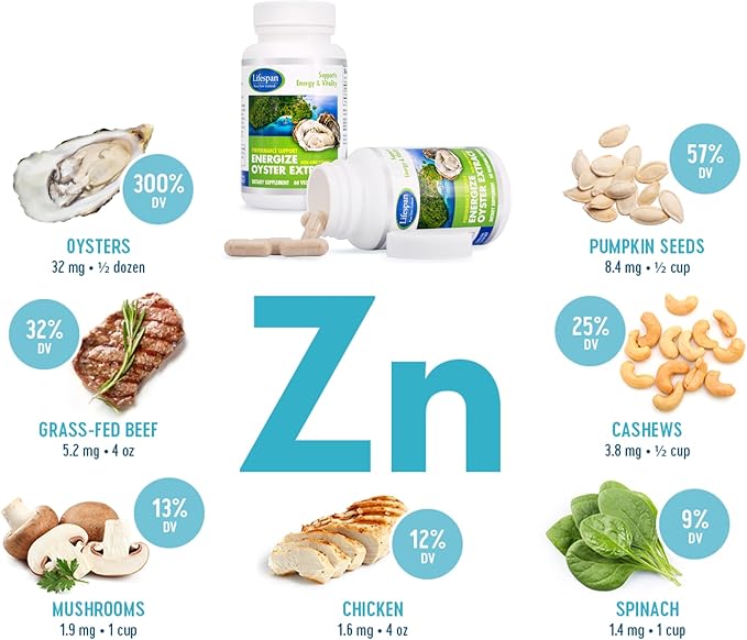 Energize Oyster Extract Highly Concentrated Supplement for Men &amp Women - Zinc Taurine Amino Acid Supports Wellbeing and Energy - 500mg 60 Veg Capsules by Lifespan