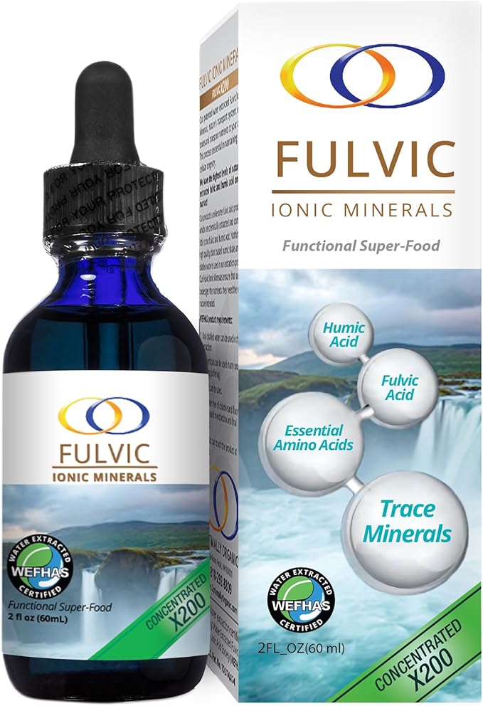 Optimally Organic Water Extracted Fulvic Ionic Minerals X200 - Patented BioActive Fulvic Acid Humic Acid Trace Minerals Electrolytes &amp Essential Amino Acids - 5+ Month Supply
