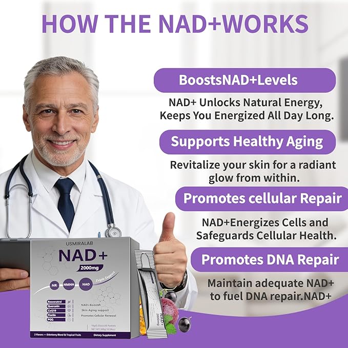 NAD+ Supplement Packets | 1000mg Liquid | Advanced Nicotinamide Riboside Trans-Resveratrol PQQ &amp Quercetin Complex for Cellular Energy &amp Healthy Aging Support - 2 Flavors (30 Count)