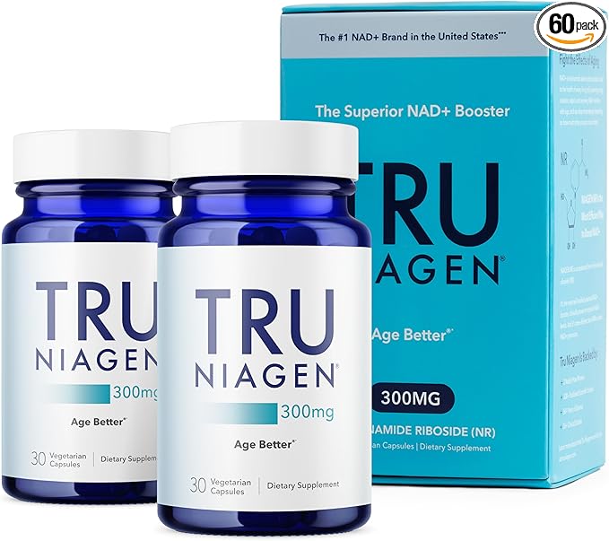 TRU NIAGEN Patented NAD Supplement for Brain Function Anti Aging &amp Cell Regeneration 300mg Niagen 30 Servings | Supports Cellular Energy Muscle | Nicotinamide Riboside (NR) Take 1 Daily | 2 Bo