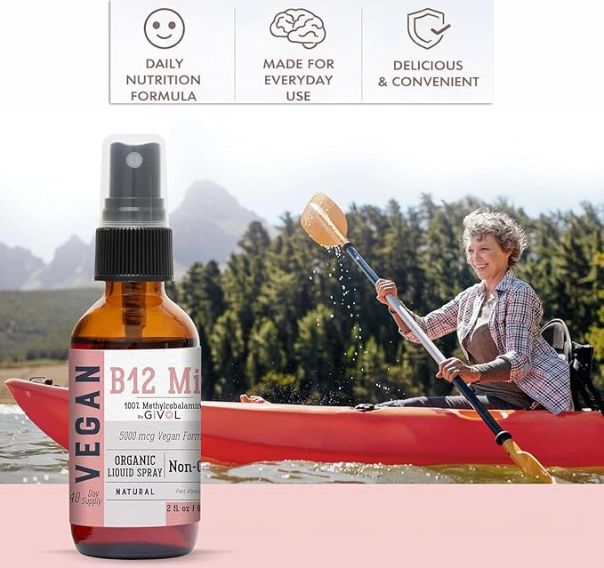 B12 Liquid Spray Mist – Hydrating Fine Mist Spray for Everyday Use – Easy Absorption &amp Convenient Application for Kids &amp Adults - 2 Fl Oz / 60 ml Travel-Friendly Bottle – 240 Spray Supply
