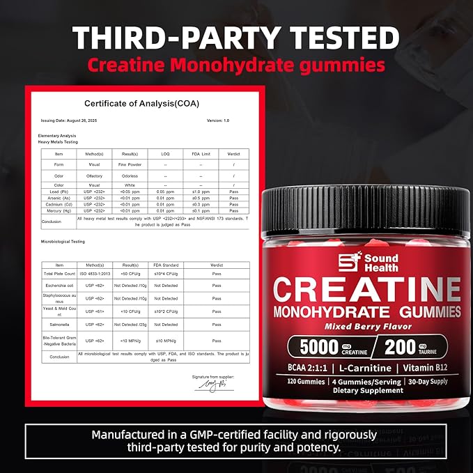 Creatine Nutritional SupplementMixed Berry Flavor Chewable 120 Count 5g Daily Serving Sugar Free Creatine Gummies for Men and Women