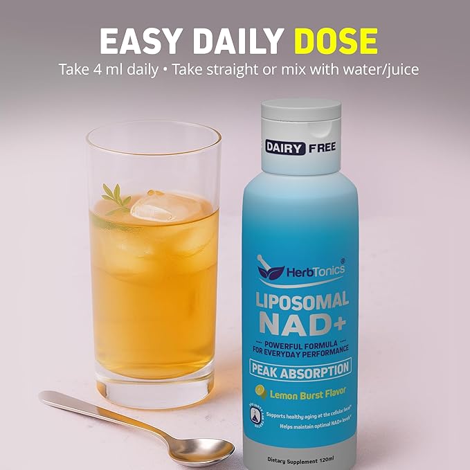 Herbtonics Liposomal NAD+ for Cellular Energy | Supports Healthy Aging Focus &amp Metabolism | Liposomal Delivery - Designed for Superior Absorption | 120ML Vegan Liquid Supplement (1 Month Supply)