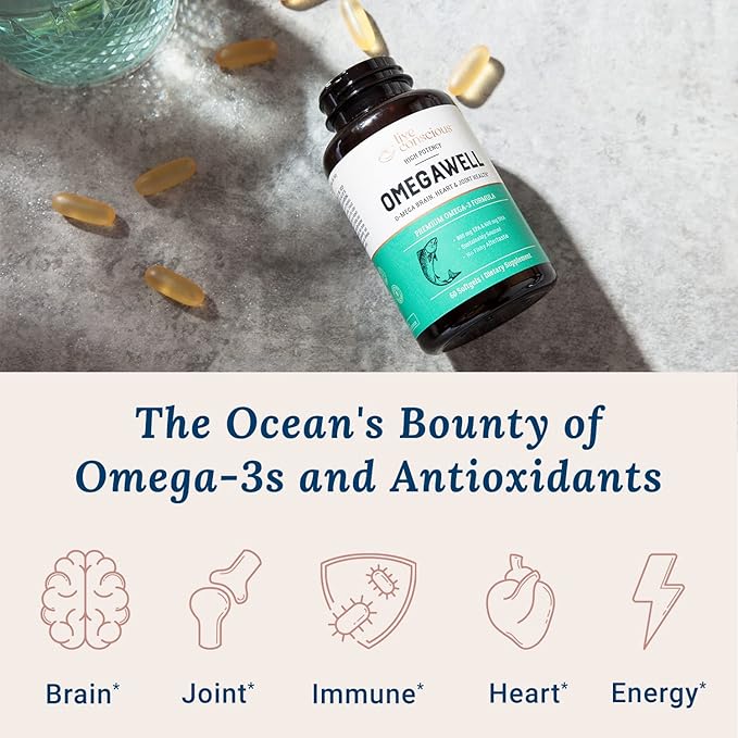 Live Conscious OmegaWell Fish Oil: Heart Brain and Joint Support | 800 mg EPA 600 mg DHA - Enteric-Coated Sustainably Sourced - Easy to Swallow 120 Count (2-Pack)