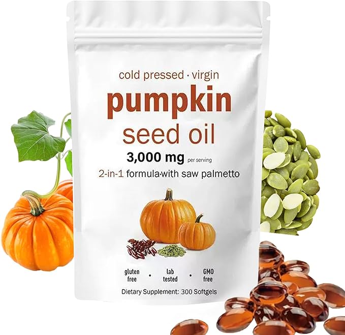 Pumpkin Seed Oil Capsules with Saw Palmetto – 300 Softgels | Cold Pressed Pure Virgin Oil | Supports Hair Urinary Bladder &amp Prostate Health | Non-GMO