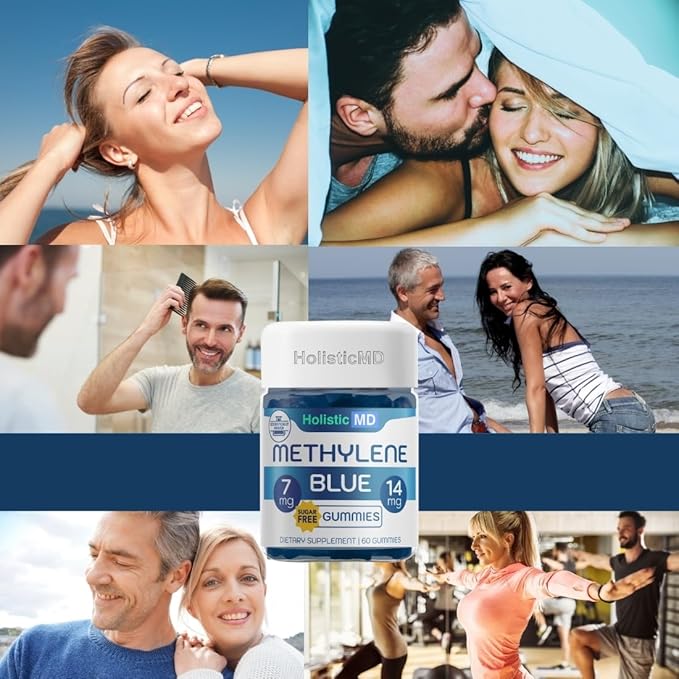 Methylene Blue for Humans USP Pharma Grade 7mg and 14mg dose - 3rd Party Certified Quality - Sugar Free Vegan - Berry Flavor 60 Gummies