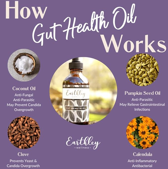 Earthley Wellness Gut Health Oil Natural Digestive &amp Immune Support Anti-Inflammatory Support Herbal Blend with Cloves &amp Calendula (2oz)