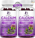 (2 Pack) Sugar Free Calcium Magnesium Zinc Gummies Calcium Magnesium 2:1 Contains Magnesium Glycinate Vitamin D3 Sea Moss for Bones Muscles Calm Mood &amp Sleep Support Vegan 120 Gummies