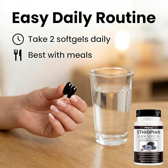 Organic Ethiopian Black Seed Oil Softgels 60 Count - Cold-Pressed with Occurring Thymoquinone Plant-Based for Daily Wellness (1)