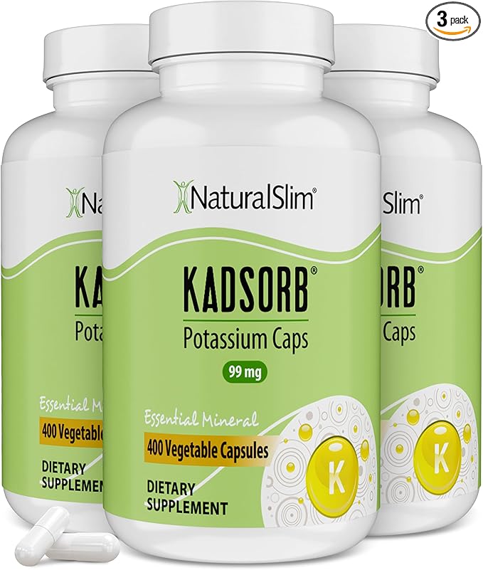 NaturalSlim Natural Potassium Citrate Gluconate 99 mg - Kadsorb Supports Electrolyte Balance &amp Normal pH - Absorbable Potassium Supplements with Essential Minerals - Non GMO 400 Capsules 3 Pack