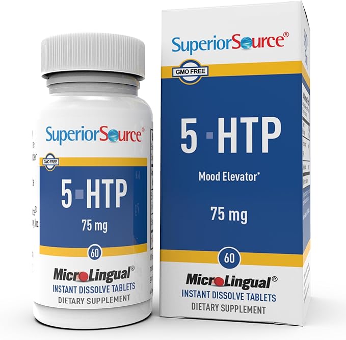 Superior Source 5-HTP 75 mg - Natural Supplement Aids Restful Sleep &amp Neurotransmitter Functions - Brain Health &amp Function Support - 5-Hydroxytryptophan Supplement - 60 Instant Dissolve Tablet