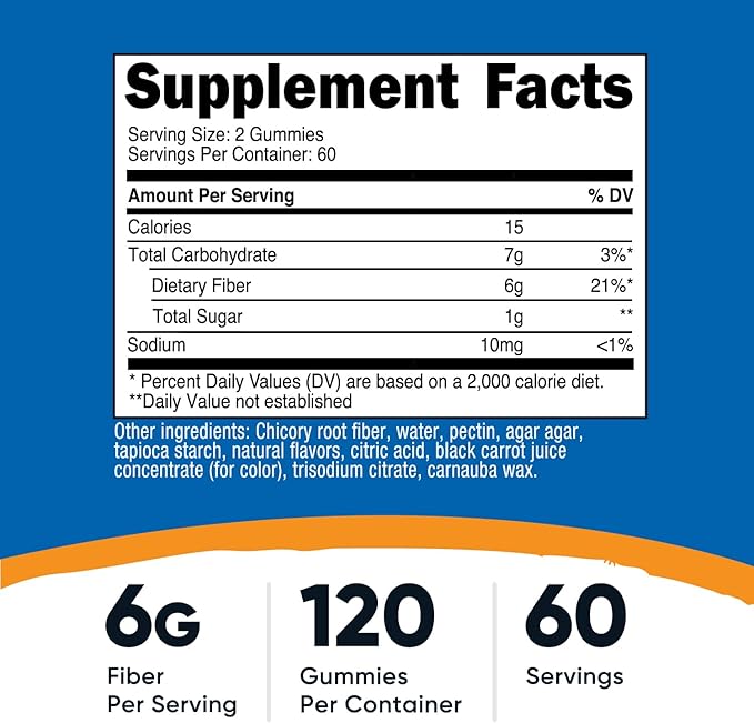 Nutricost Fiber Gummies (Berry Flavored) 120 Gummies - Dietary Fiber Supplement with Chicory Root 6g per Serving Vegan 60 Servings