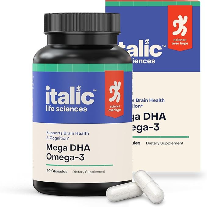 Mega DHA Omega-3 1300mg – 800mg DHA 500mg EPA – Brain Health Supplement for Memory Focus &amp Mental Clarity – High Potency Fish Oil – Non-GMO Third-Party Tested – 60 Capsules