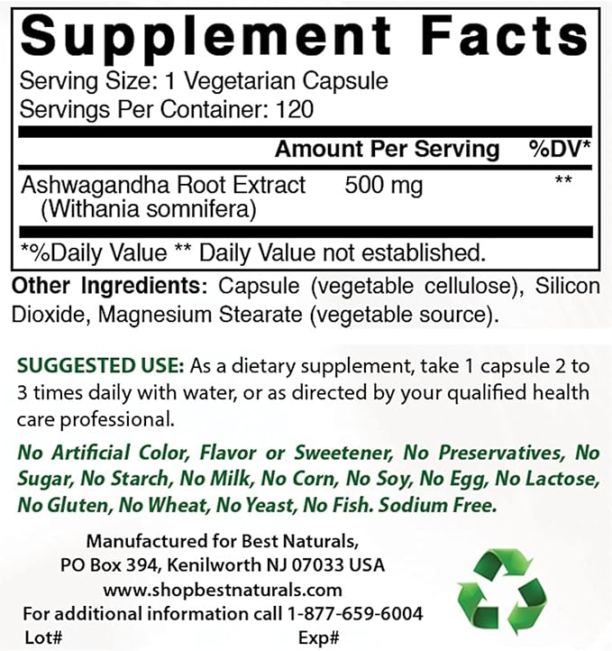 Best Naturals L-Glutamine 1000 mg &amp Ashwagandha Extract 500 Mg