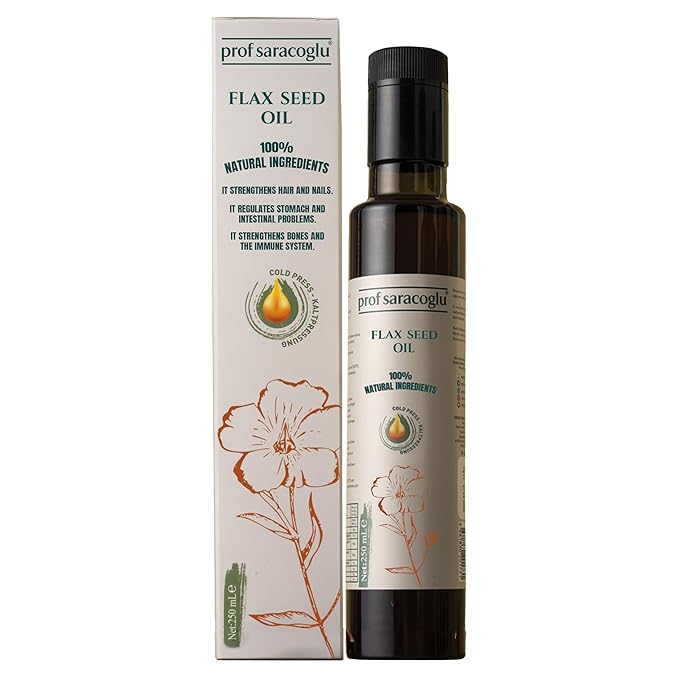 Prof Saracoglu Flaxseed Oil – Cold Pressed Solvent-Free Flax Seed Oil in Glass Bottle | Plant-Based Omega 3 with Lignans | Vegan Non-GMO | Hair Skin &amp Wellness | 8.45 fl oz
