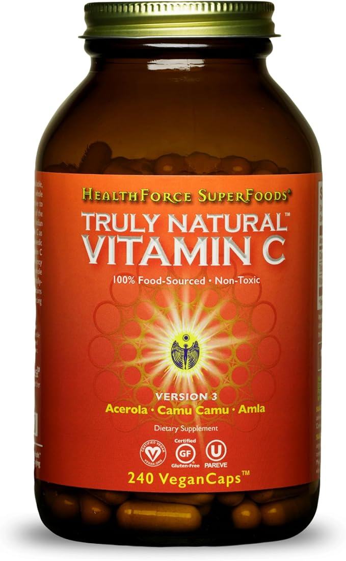 HEALTHFORCE SUPERFOODS Truly Natural Vitamin C - Immune Support Supplement with Camu Camu Berry - Vitamin C Supplement for Immune Health - Vegan Non-GMO - 240 Vegan Caps 30 Servings