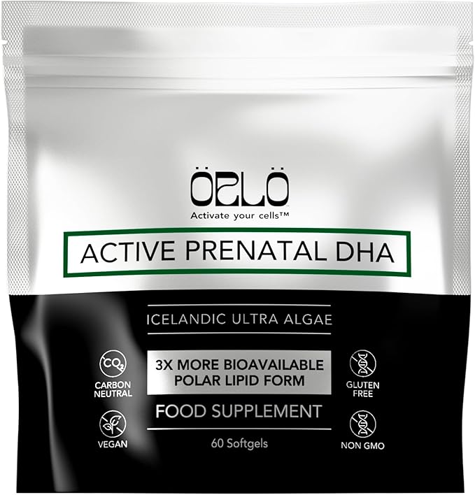 Orlo Prenatal DHA Supplement 1000mg - Mercury &amp Heavy Metals Free Algae Oil - Icelandic Nordic Omega-3 Mom &amp Baby Brain Development No Fishy Aftertaste 60 Vegan Easy-to-Swallow Mini Softgel