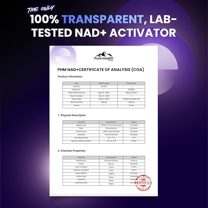 PHM NAD Resveratrol Supplement - 10000mg Extra Strength | NAD+ Liposomal Supplements for Men and Women | NMN &amp NMNH Alternative | 90 Capsules 1.5 Months Supply
