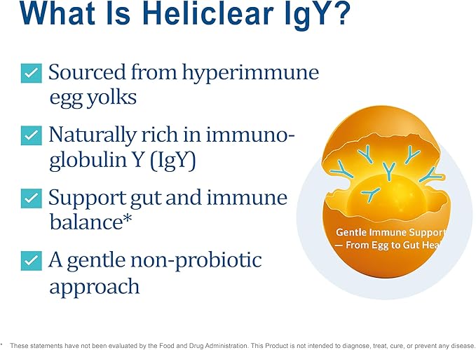 Heliclear IgY – Hyperimmune Egg Yolk IgY for Gut Gastric &amp Immune Health – Supports Gut Microbiome Balance Stomach Lining Integrity &amp Digestive Health – Dairy-Free 150 mg 60 Capsules