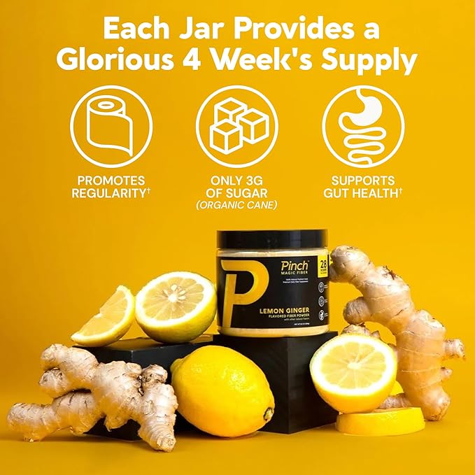 Pinch Magic Fiber | Prebiotic Supplement for Digestive Health | Psyllium Husk Powder | Keto Vegan Sugar-Free | Tropical &amp Lemon Ginger Flavors | USA-Made | 28-Day Supply for All