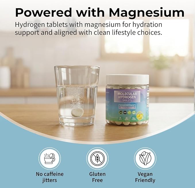 BODY C.E.O. Hydrogen Water Tablets with Magnesium | Molecular Hydrogen Tablets for Drinking Water | Support Energy Focus &amp Antioxidant Balance | Vegan &amp Gluten Free Supplement| 90 Count (Lemon
