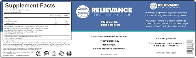Fiber Supplement Two-Pack Premium 8 Fiber Blend Physician-Developed Plant-Based No Artificial Fillers or Sweeteners Gluten-Free Dairy-Free 120 Servings 4-Month Supply