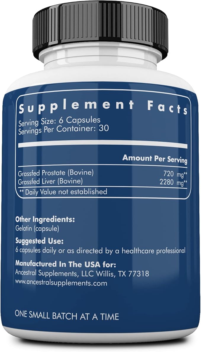 Ancestral Supplements Grass Fed Beef Prostate Supplements for Men with Liver 3000mg Prostate Health Support Promotes Men's Health Non-GMO 180 Capsules