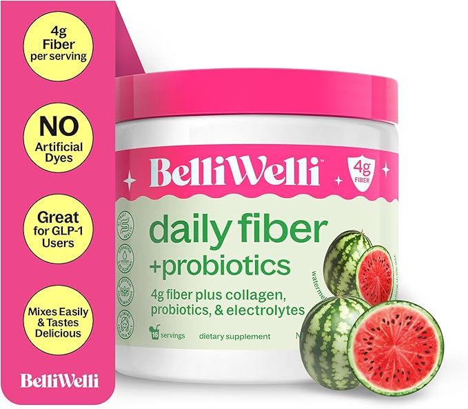 Belli Welli Daily Fiber Supplement Bundle with Collagen Probiotics &amp Electrolytes – Wild Berry &amp Watermelon Flavors – Supports Digestive Health Gut Balance &amp Debloating – 32 Servings Tot