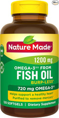 Burp-Less Fish Oil 1200 mg One Per Day 120 Softgels Fish Oil Omega 3 Supplement For Heart Health