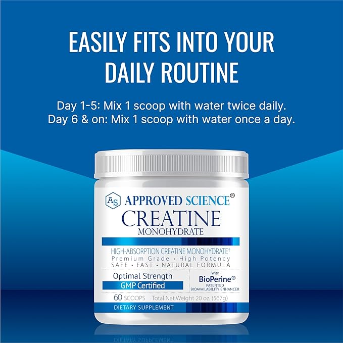 Approved Science Creatine Monohydrate Powder – with BioPerine – Supports Strength Lean Muscle &amp Recovery – 5 g Per Serving – Unflavored Creatine Powder – Non-GMO Vegan – 120 Servings (Pack of 2)