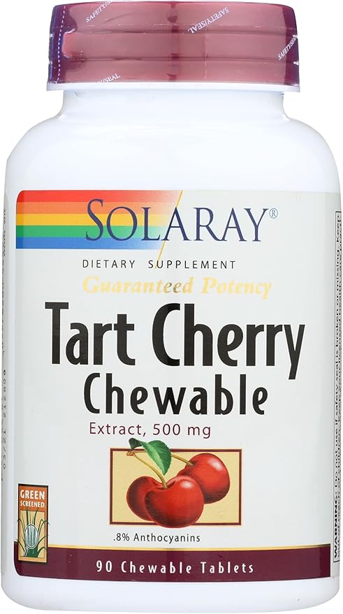 SOLARAY Guaranteed Potency Tart Cherry Fruit Extract Chewable Cherry (Btl-Plastic) 500mg | 90ct