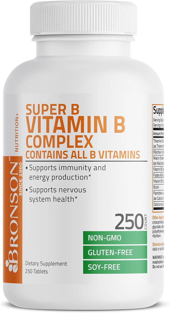 Bronson Vitamin B Complex (Vitamin B1 B2 B3 B6 B9 - Folic Acid B12) 250 Tablets