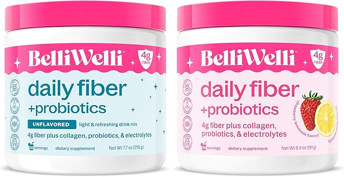 Belli Welli Daily Fiber Supplement for Women &amp Men Bundle – Premium Fiber Powder from Organic Acacia with Added Collagen Electrolytes &amp Probiotics – No Bloat Constipation &amp Gut Health Su