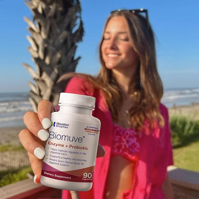 Houston Enzymes Biomuve – 120 Capsules | Professionally Formulated to Maintain Regularity &amp Healthy Bowel Movements | Unique Combination of Enzymes Probiotics Prebiotics &amp Botanicals