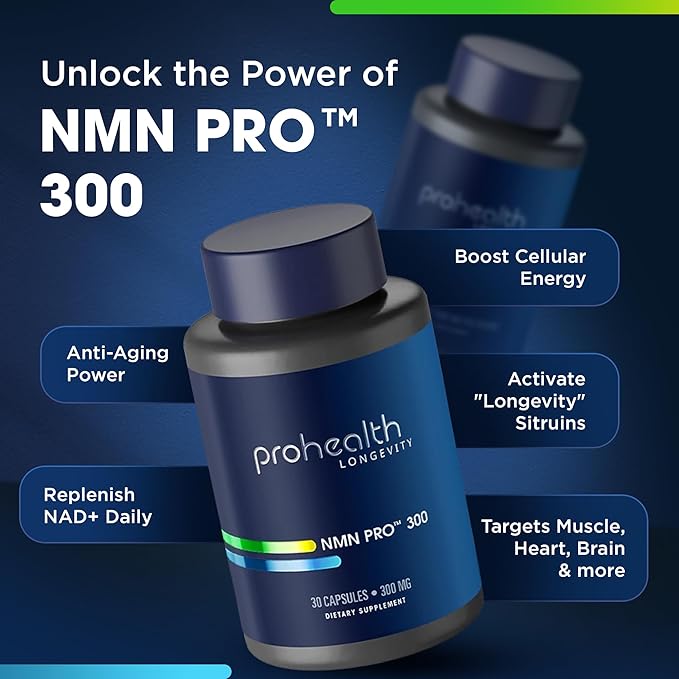 ProHealth NMN Pro 300 (30 Capsules) Clinically Studied Uthever® NMN. NAD+ Precursor for Cellular Energy Mitochondrial Support &amp Healthy Aging. USA Manufactured Triple Lab-Tested