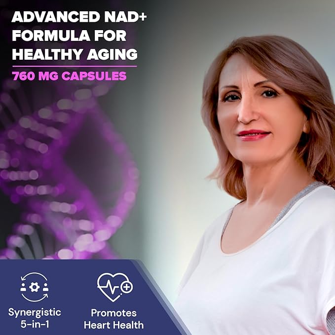NAD+ Resveratrol Supplement – Longevity Formula with Nicotinamide Adenine Dinucleotide with CoQ10 Apigenin &amp Turmeric Anti-Ageing Formula for Men &amp Women – 60 Capsules