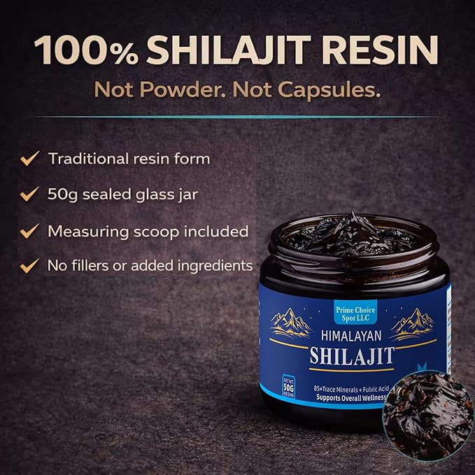 Himalayan Shilajit Resin 50g | Pure Gold Grade Mumiyo from Gilgit-Baltistan | Raw Mineral Pitch with Fulvic &amp Humic Acid | 85+ Trace Minerals