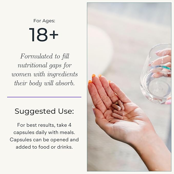 Multivitamin for Women (120 Vegetarian Capsules) Whole Food Vitamin with Essential Nutrients Natural Calcium Magnesium Selenium Zinc Biotin Vitamin A B6 C D3 E K and More