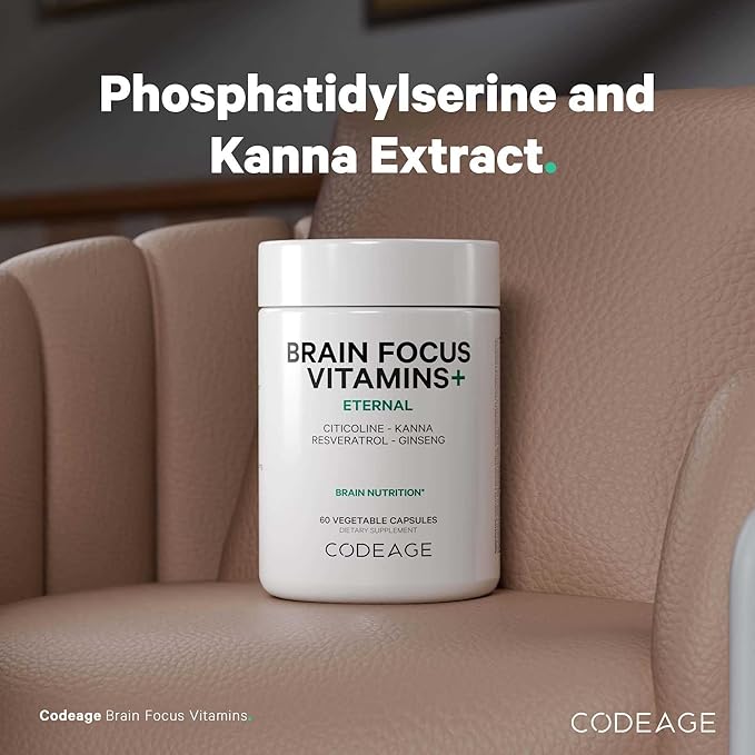 Codeage Brain Focus Vitamins+ Nootropic Supplement with Citicoline as Cognizin Panax Ginseng Resveratrol Gotu Kola Vitamin B12 Methylcobalamin - Liposomal Delivery - Non-GMO - 60 Capsules