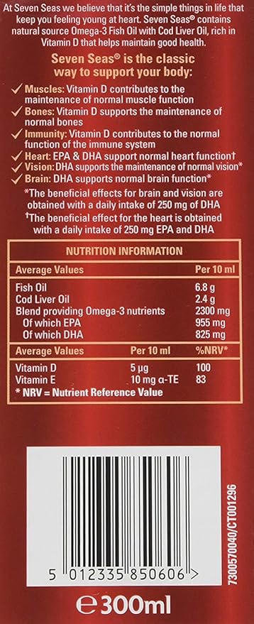Seven Seas Extra High Strength Pure Cod Liver Oil 300ml