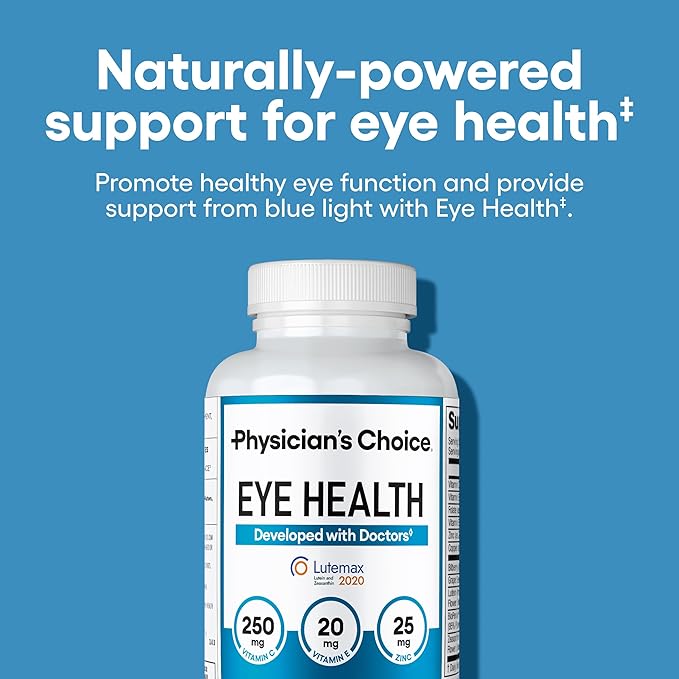 Physician's Choice Eye Health - Lutein Zeaxanthin &amp Bilberry Extract - Supports Eye Strain Dry Eyes and Vision Health - 2 Award-Winning Clinically Proven Eye Vitamin Ingredients - Carotenoid Bl