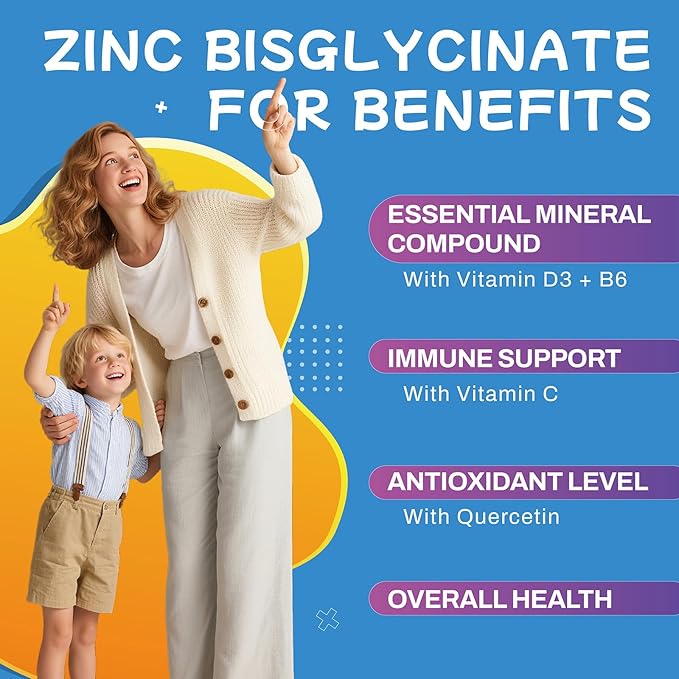 Zinc Glycinate 30 mg Gummies Chewable Zinc Supplement for Women &amp Men with Vitamin C D3 &amp B6 Quercetin Immune System Support Skin Health &amp Antioxidant Natural Fruit Flavor 60 Ct