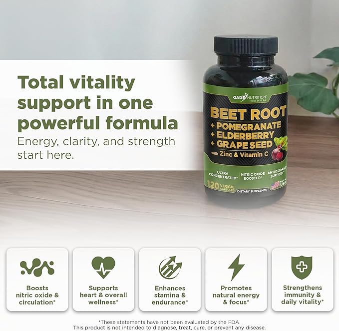 Gade Nutrition Beet Root Capsules Concentrated | Extra Strength Beetroot Extract Formula | Elderberry with Vitamin C and Zinc Pomegranate Grape Seed |Made in USA (Pack of 2)