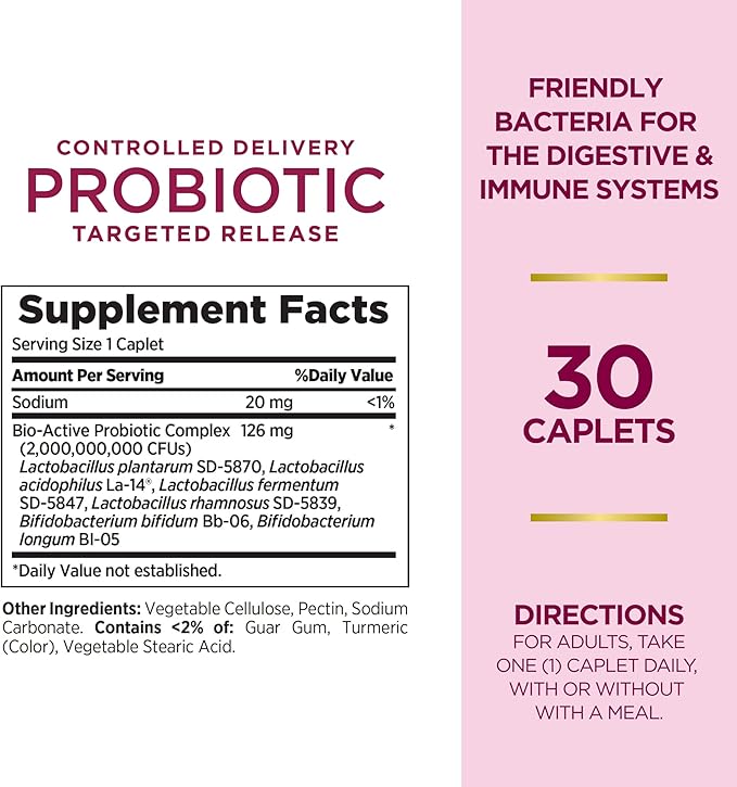 Nature's Bounty Probiotic Controlled Delivery Dietary Supplement Supports Digestive Intestinal and Immune Health 30 Caplets 30 Total Servings (Pack of 2)
