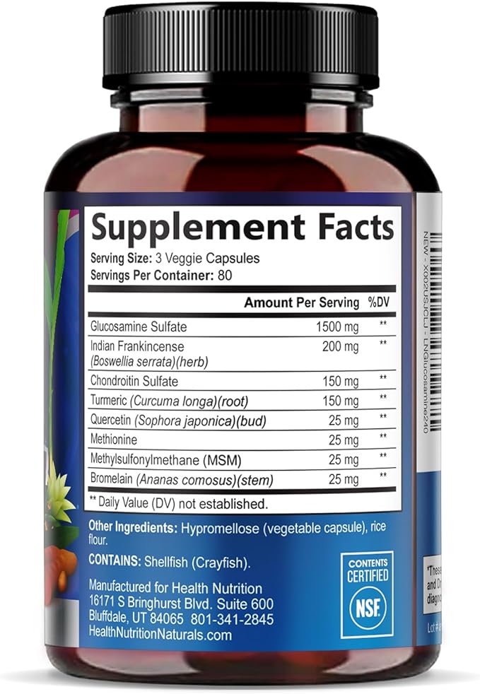 Glucosamine Chondroitin MSM Complex - 3X Strength Joint Support Supplement with Glucosamine Sulfate Turmeric Boswellia - For Cartilage Mobility &amp Flexibility - Bottled in USA - 240 Capsules